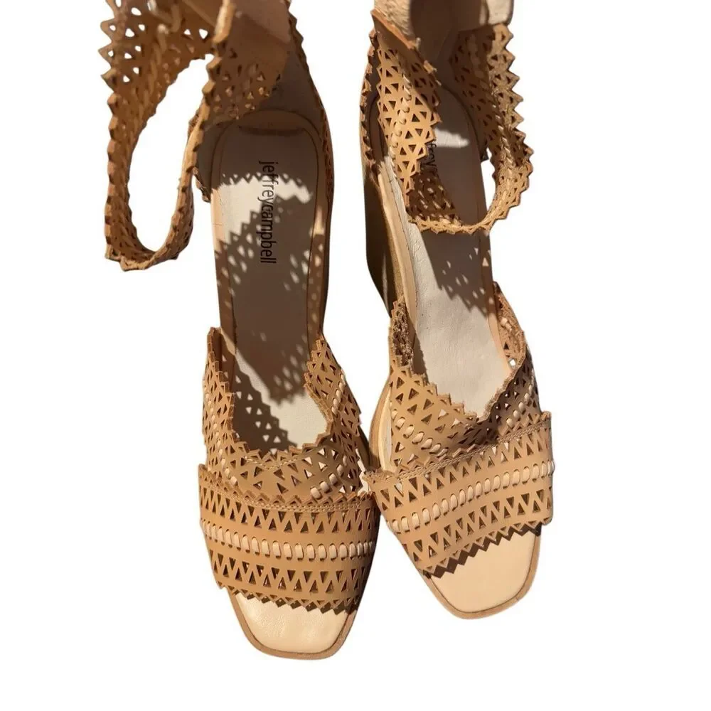 Jeffrey Campbell Tan‎ Besante Perforated Wedge Sandal Sz 11
